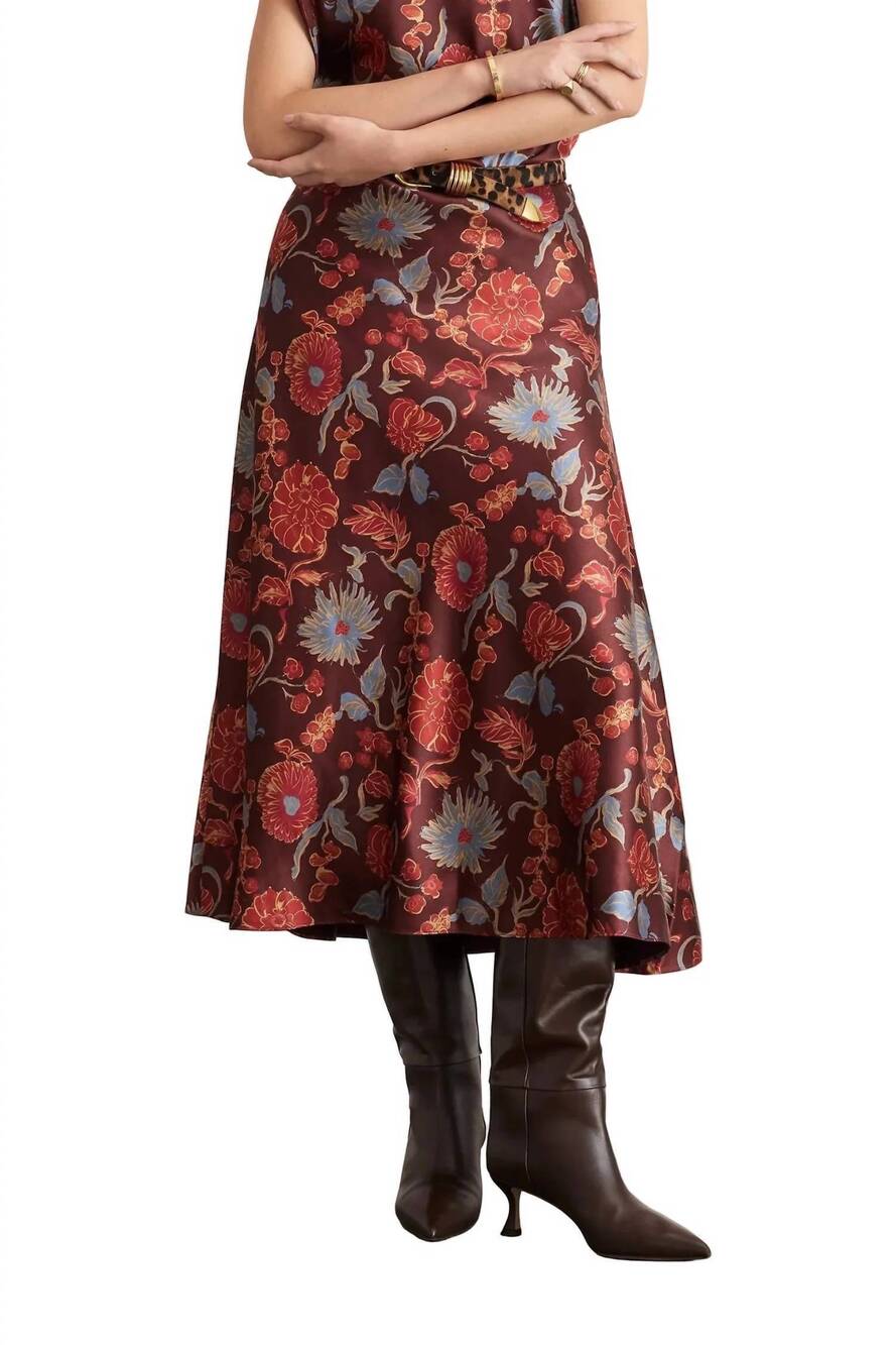 NEW TANYA TAYLOR women's beth midi skirt in deep redwood multi